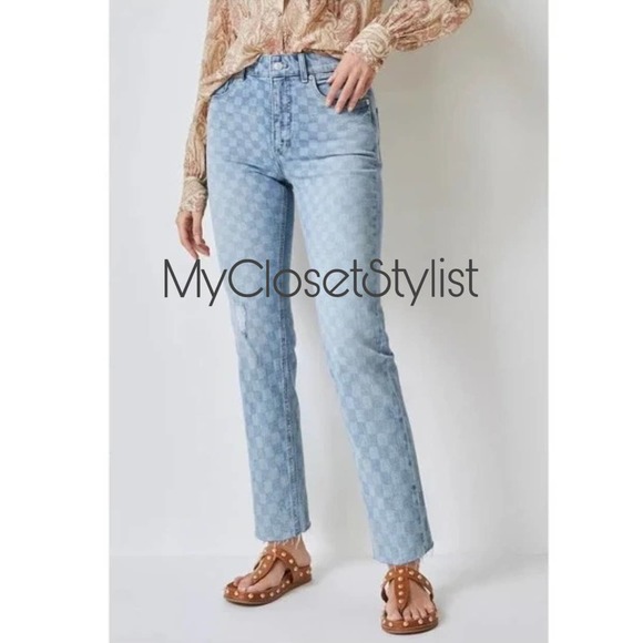 Pilcro The Vintage Straight Fade Checkered Jeans NWT 27 ANTHROPOLOGIE - Picture 3 of 4
